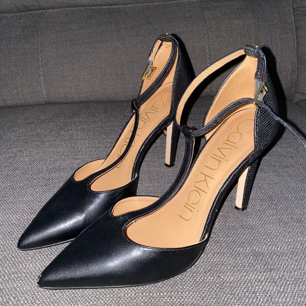 Calvin Klein Black T-strap Heels